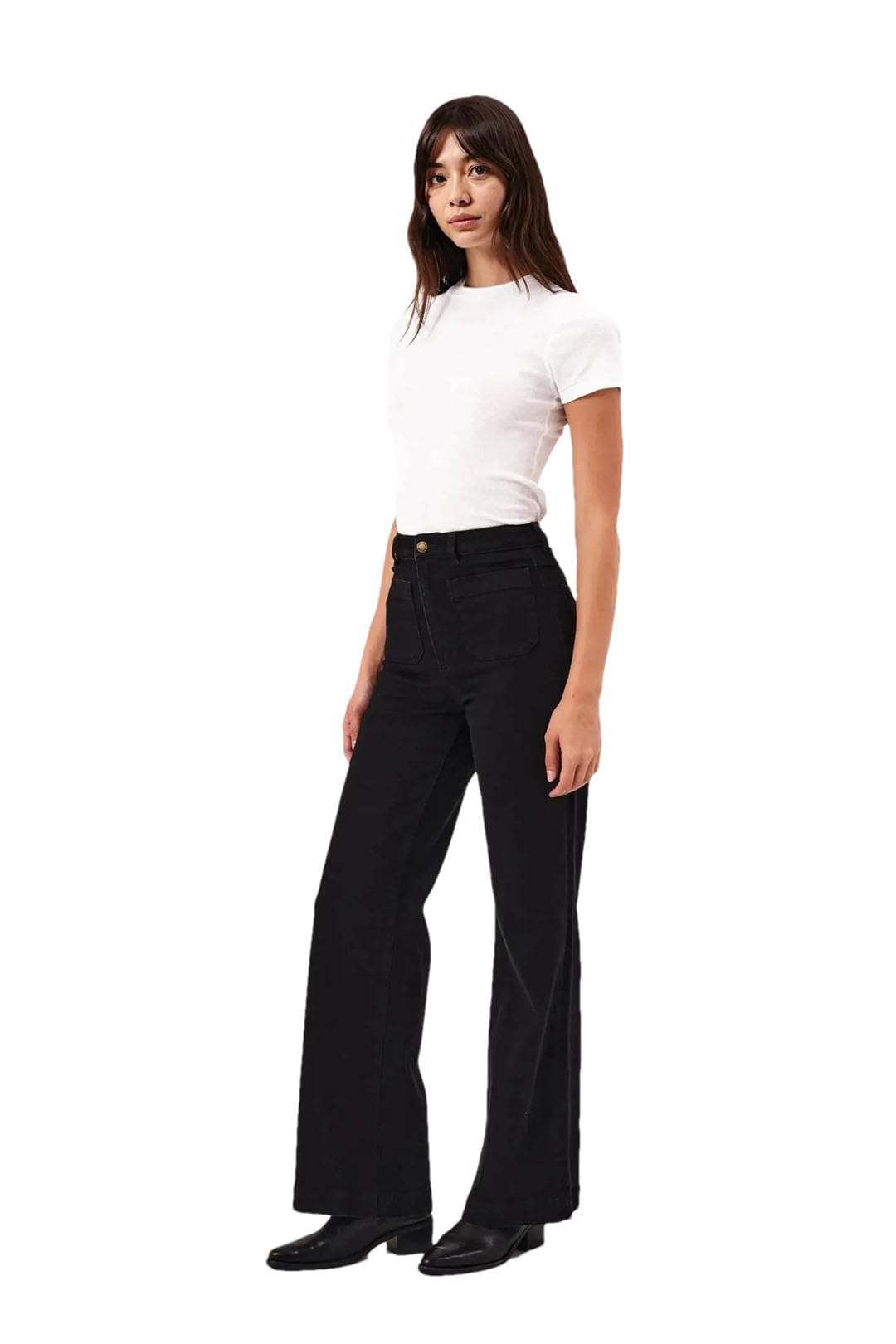 Generic Women High-Waisted Jeans with Patch Front and Back Pocket Denim Trousers - Stretchy Comfortable Waistband Stylis