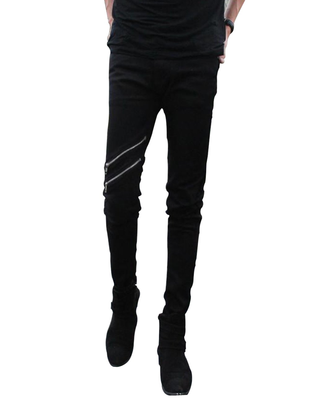  Casual Mens Punk Skinny Black Denim Jeans Trousers with Zippers forComfort and Stylish Look
| DSDZ Casual Mens Punk Ski