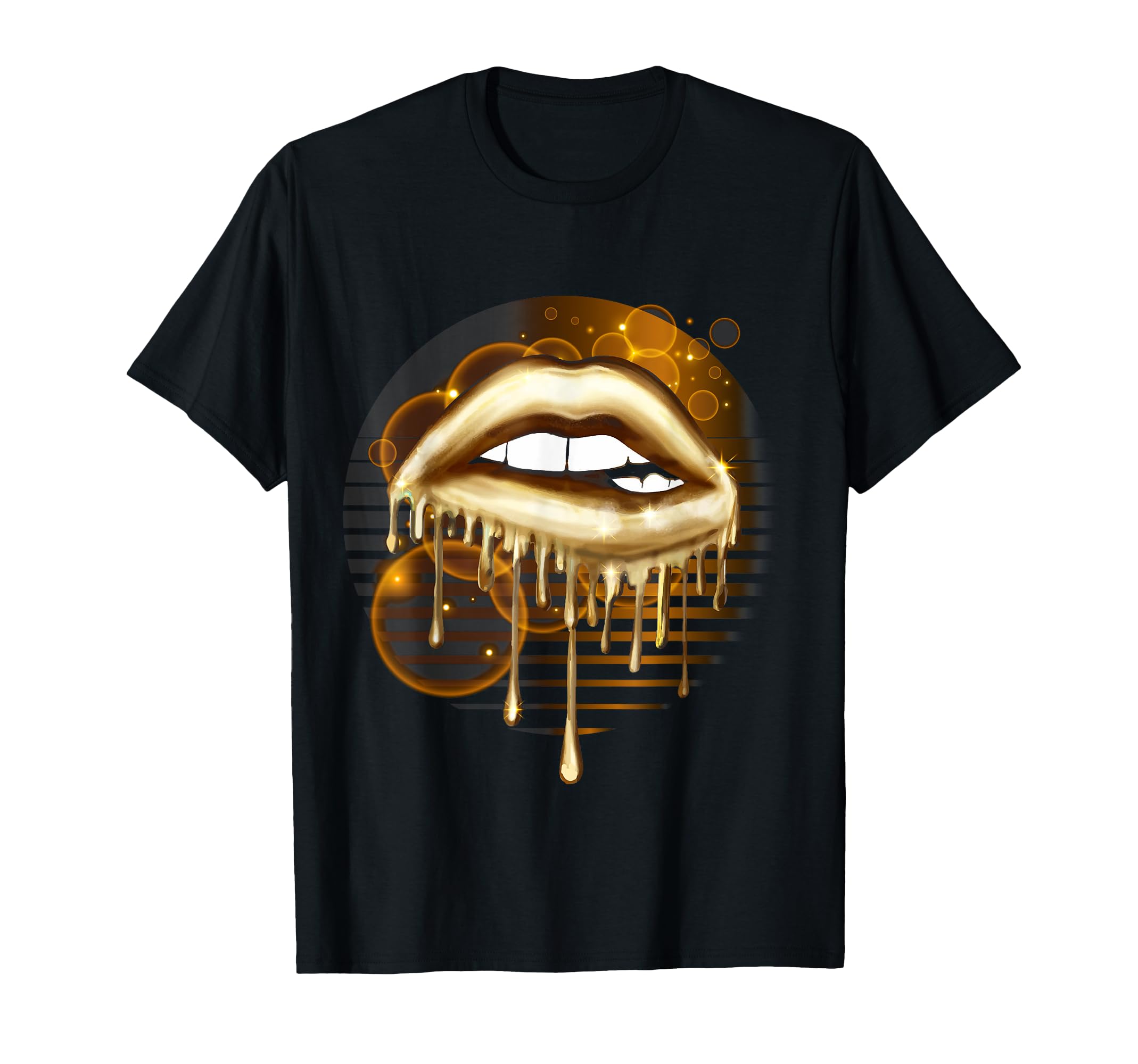 Modern Tees Plus Gold Dripping Biting Lips Faux Lipstick Effect T-Shirt for Women Casual Parties OEKO-TEX STANDARD 100