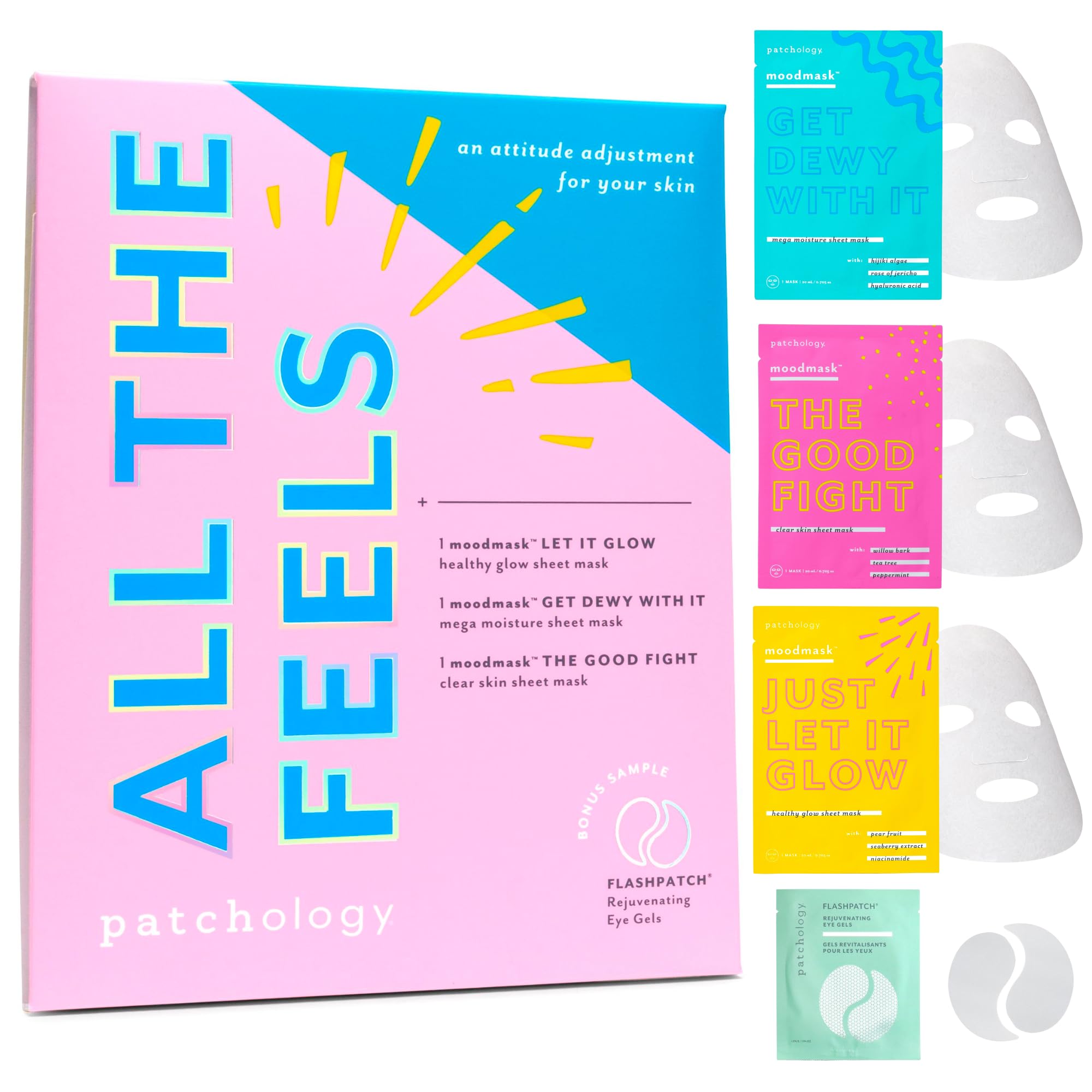 Patchology All the Feels Hydrating Sheet Masks for Dry Skin and Redness | Reduce Puffiness, Redness & Wrinkles (3 Piece