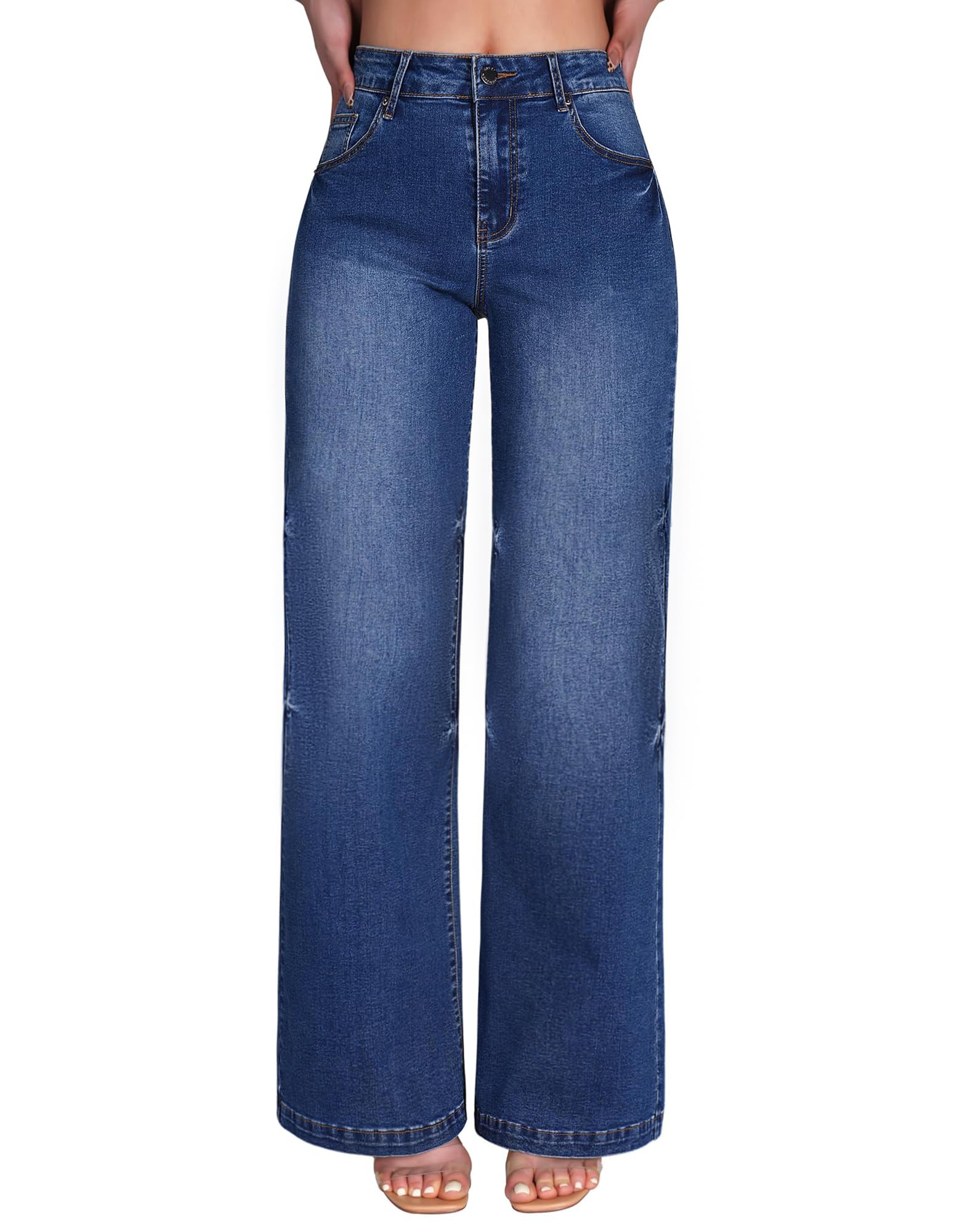  Rosswear Women's Wide Leg Jeans High Waisted Stretchy Denim Trouser Pants for Comfortable Everyday Wear
| Rosswear Wome