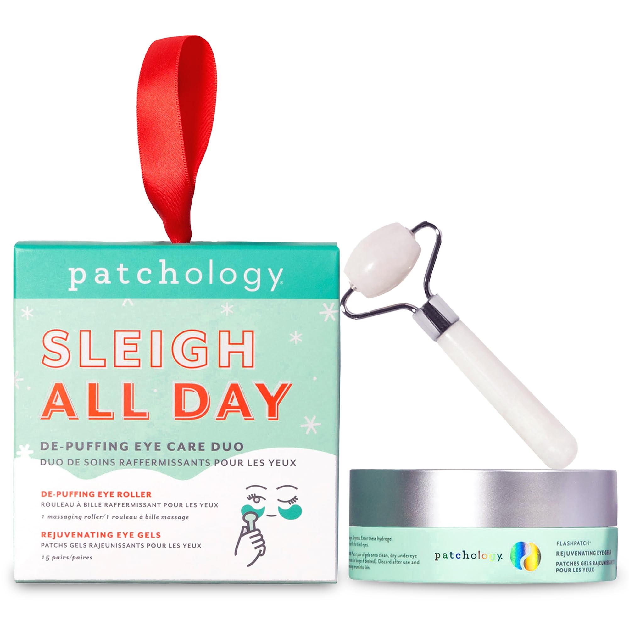 Patchology Gift Set - Depuffing Under Eye Masks & Facial Roller Duo for Puffy Eyes & Dark Circles - Caffeine & Hyaluroni