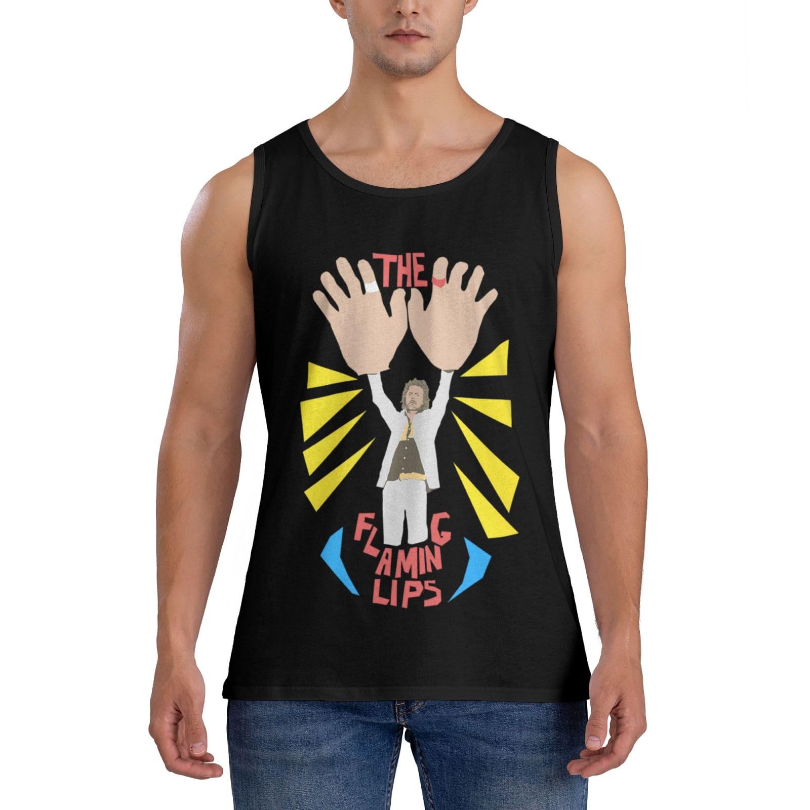 Kartapac The Flaming Band Lips Tank Tops Men's Sleeveless Lightweight Shirt Black for Men