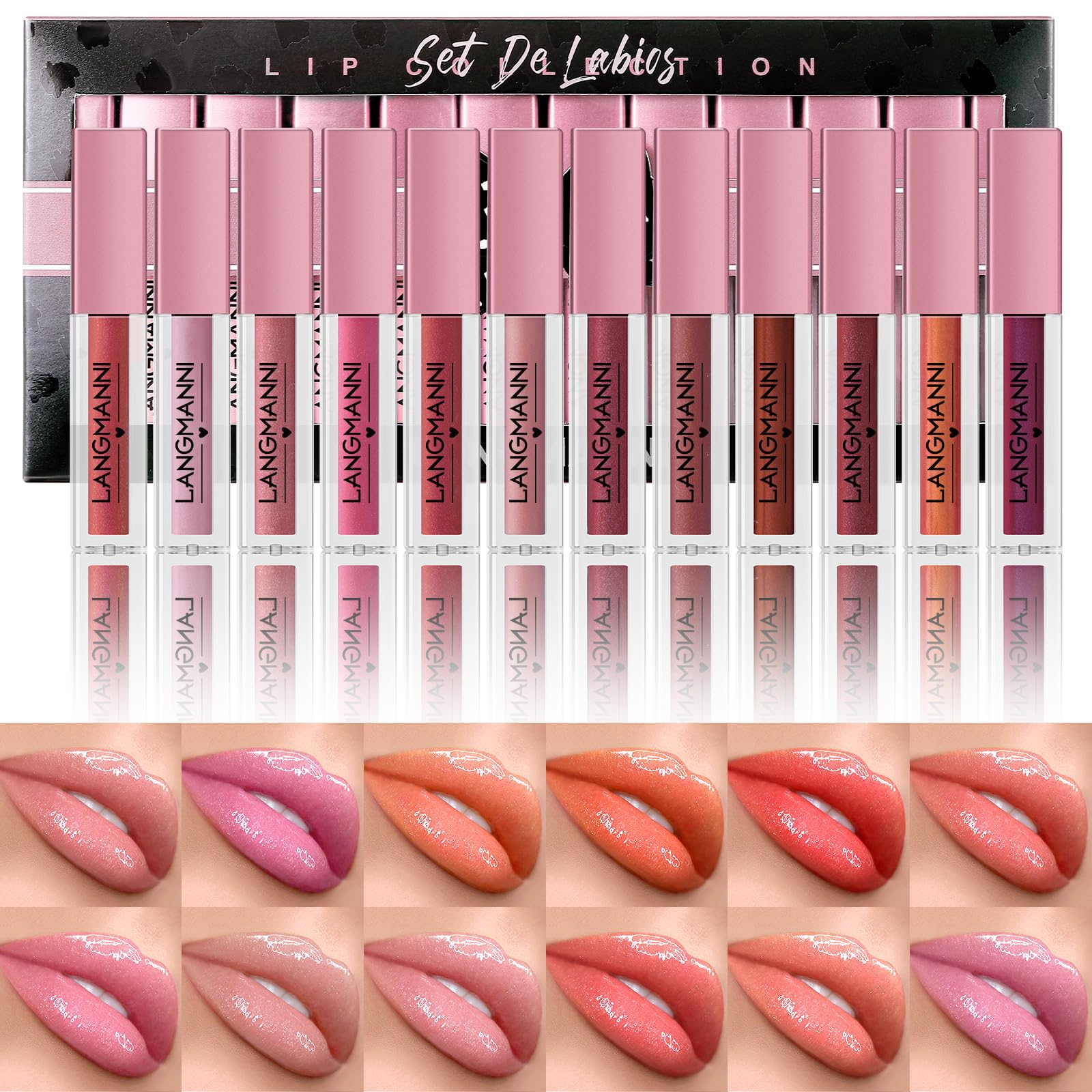 LANGMANNI Shimmery-B Shiny Smooth Soft Liquid Lip Gloss 12Pcs Set for Girls and Women (Shimmery-B)