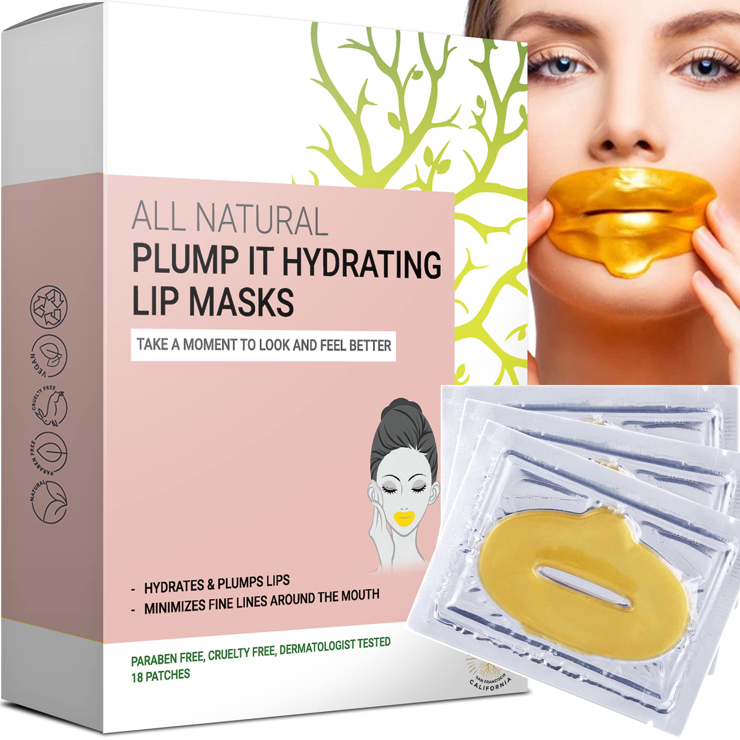 Doppeltree PLUMP IT Moisturizing Lip Mask 18 Patches - Lip Plumper, Dry Lips Moisturizer, Chapped Lip Care - Formulated